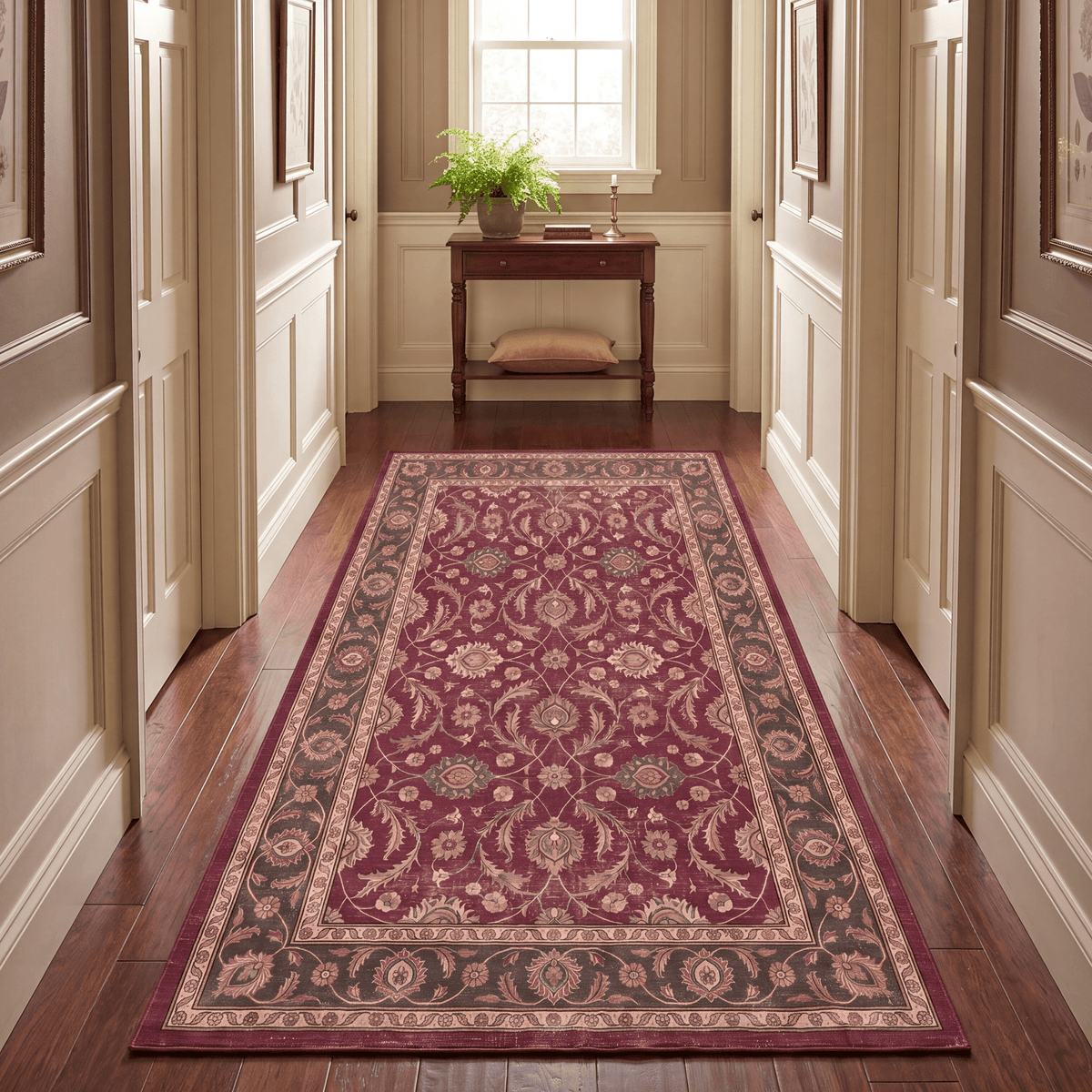 Butte2 Traditional Floral Border Wine Olive Bone Washable Indoor Outdoor Rug - RugzellaDigital Print RugRugzellaRugzellaBBB408-RECT-24x47-60x120cmRGZLLA118476Rectangle2' x 3'11" (60x120 cm)RUNNER | Butte2 runner hallway