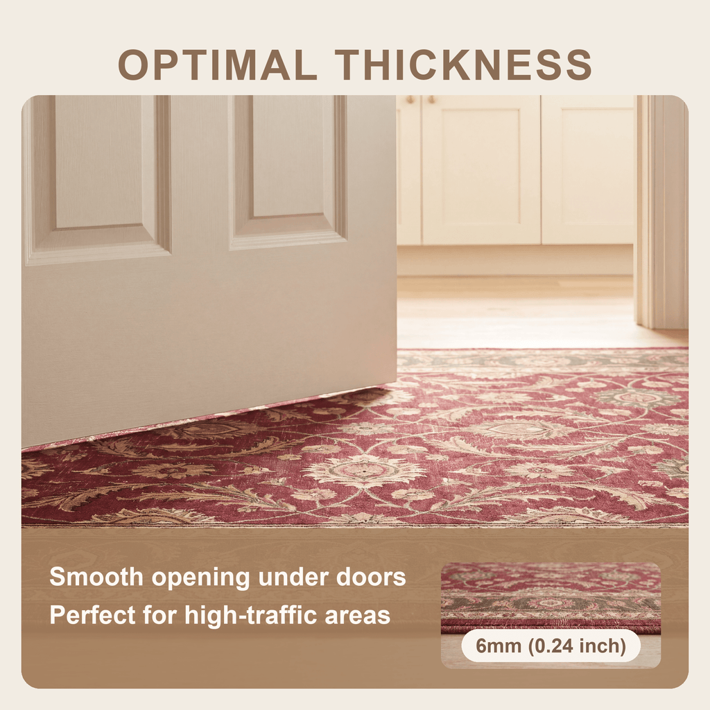 Butte2 Traditional Floral Border Wine Olive Bone Washable Indoor Outdoor Rug - RugzellaDigital Print RugRugzellaRugzellaBBB408-RECT-24x47-60x120cmRGZLLA118476Rectangle2' x 3'11" (60x120 cm)SHARED | Butte2 feature thickness