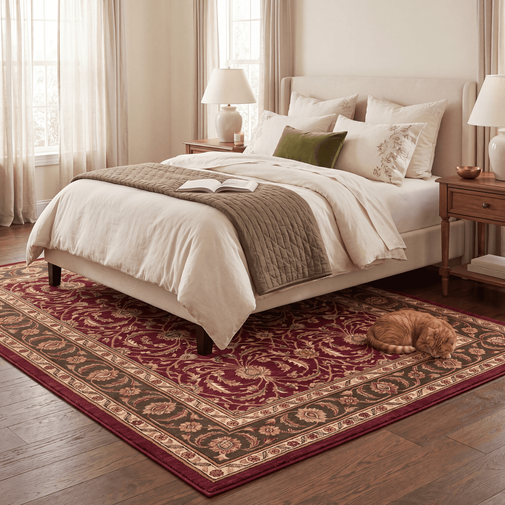 Butterbur Traditional All-Over Floral Bordered Wine Olive Bone Washable Indoor Outdoor Entryway Rug - RugzellaDigital Print RugRugzellaRugzellaBBB509-RECT-24x47-60x120cmRGZLLA153986Rectangle2' x 3'11" (60x120 cm)RECTANGLE | Butterbur rectangle bedroom