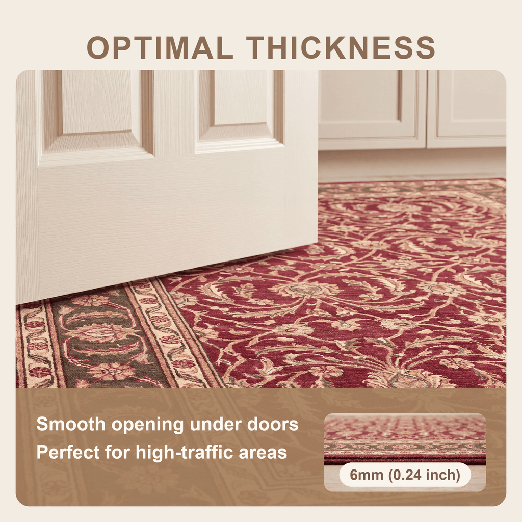 Butterbur Traditional All-Over Floral Bordered Wine Olive Bone Washable Indoor Outdoor Entryway Rug - RugzellaDigital Print RugRugzellaRugzellaBBB509-RECT-24x47-60x120cmRGZLLA153986Rectangle2' x 3'11" (60x120 cm)SHARED | Butterbur feature thickness