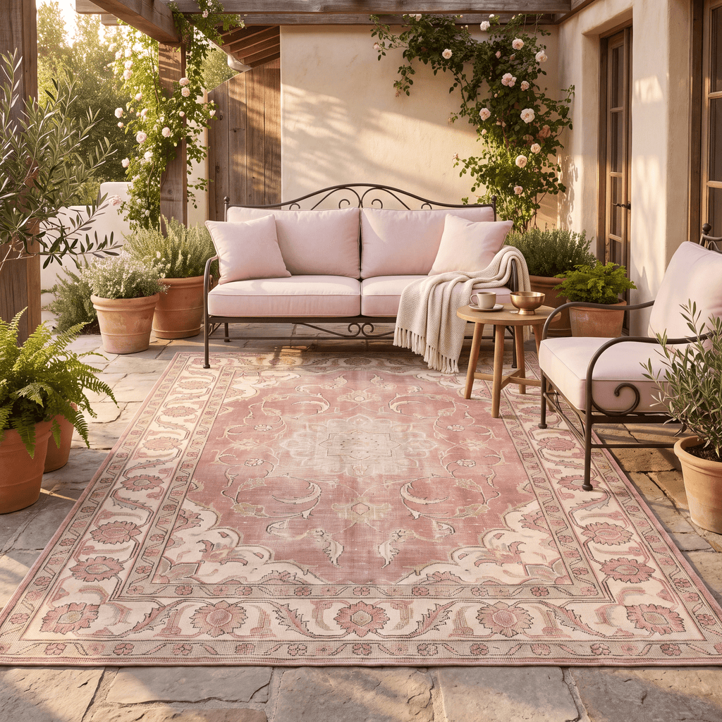 Buttercup Distressed Medallion Traditional Rose Madder Cream Washable Indoor Outdoor Entryway Rug - RugzellaDigital Print RugRugzellaRugzellaBBB510-RECT-24x47-60x120cmRGZLLA154321Rectangle2' x 3'11" (60x120 cm)RECTANGLE | Buttercup rectangle outdoor