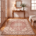 Buttercup Distressed Medallion Traditional Rose Madder Cream Washable Indoor Outdoor Entryway Rug - RugzellaDigital Print RugRugzellaRugzellaBBB510-RECT-24x47-60x120cmRGZLLA154321Rectangle2' x 3'11" (60x120 cm)RECTANGLE | Buttercup rectangle entryway