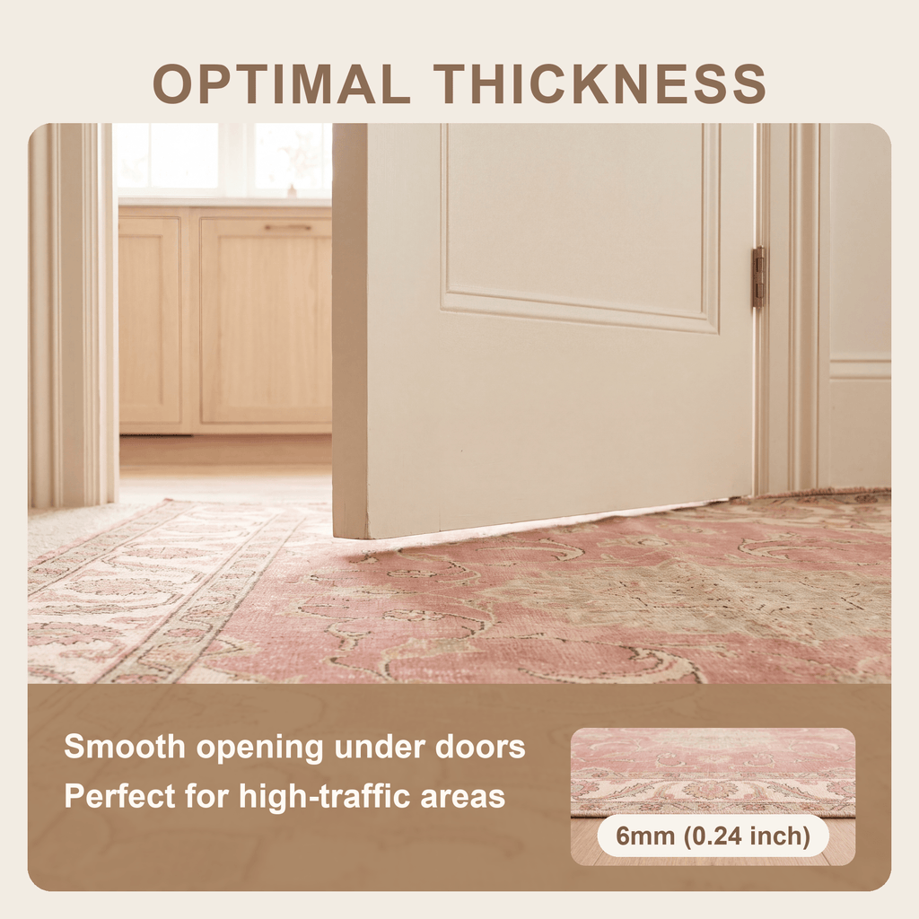 Buttercup Distressed Medallion Traditional Rose Madder Cream Washable Indoor Outdoor Entryway Rug - RugzellaDigital Print RugRugzellaRugzellaBBB510-RECT-24x47-60x120cmRGZLLA154321Rectangle2' x 3'11" (60x120 cm)SHARED | Buttercup feature thickness