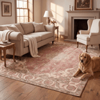 Buttercup Distressed Medallion Traditional Rose Madder Cream Washable Indoor Outdoor Entryway Rug - RugzellaDigital Print RugRugzellaRugzellaBBB510-RECT-24x47-60x120cmRGZLLA154321Rectangle2' x 3'11" (60x120 cm)RECTANGLE | Buttercup rectangle livingroom