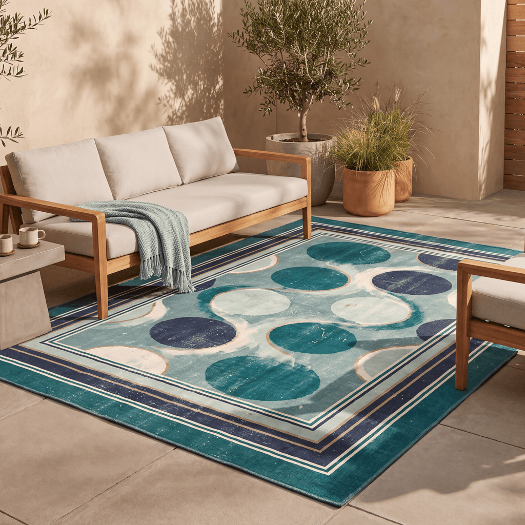Cairn2 Modern Overlapping Circles Emerald Teal Ink Washable Indoor Outdoor Rug - RugzellaDigital Print RugRugzellaRugzellaBBB409-RECT-24x47-60x120cmRGZLLA118811Rectangle2' x 3'11" (60x120 cm)RECTANGLE | Cairn2 rectangle outdoor
