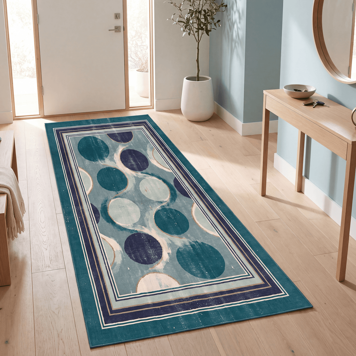 Cairn2 Modern Overlapping Circles Emerald Teal Ink Washable Indoor Outdoor Rug - RugzellaDigital Print RugRugzellaRugzellaBBB409-RECT-24x47-60x120cmRGZLLA118811Rectangle2' x 3'11" (60x120 cm)RUNNER | Cairn2 runner entryway