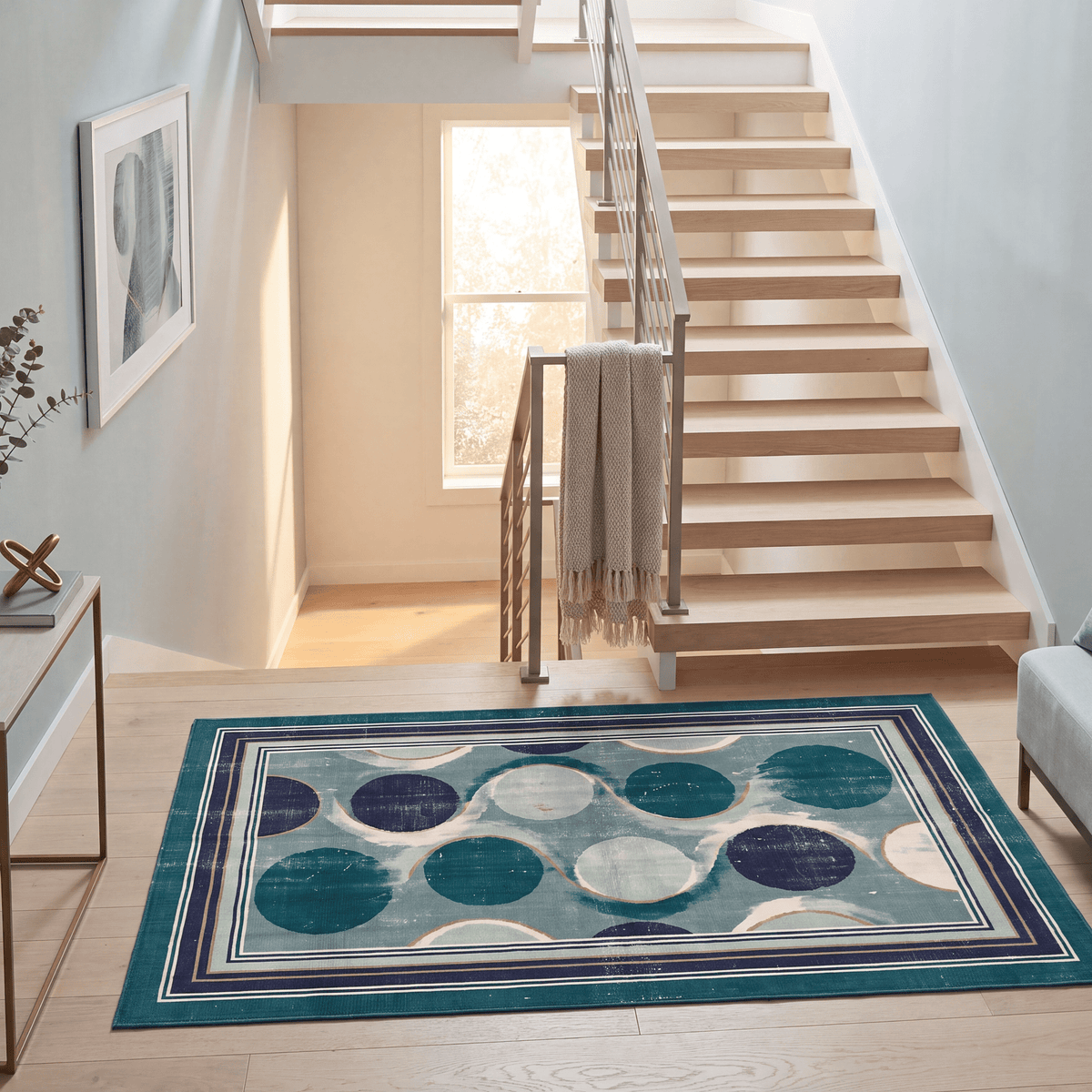 Cairn2 Modern Overlapping Circles Emerald Teal Ink Washable Indoor Outdoor Rug - RugzellaDigital Print RugRugzellaRugzellaBBB409-RECT-24x47-60x120cmRGZLLA118811Rectangle2' x 3'11" (60x120 cm)RUNNER | Cairn2 runner staircase