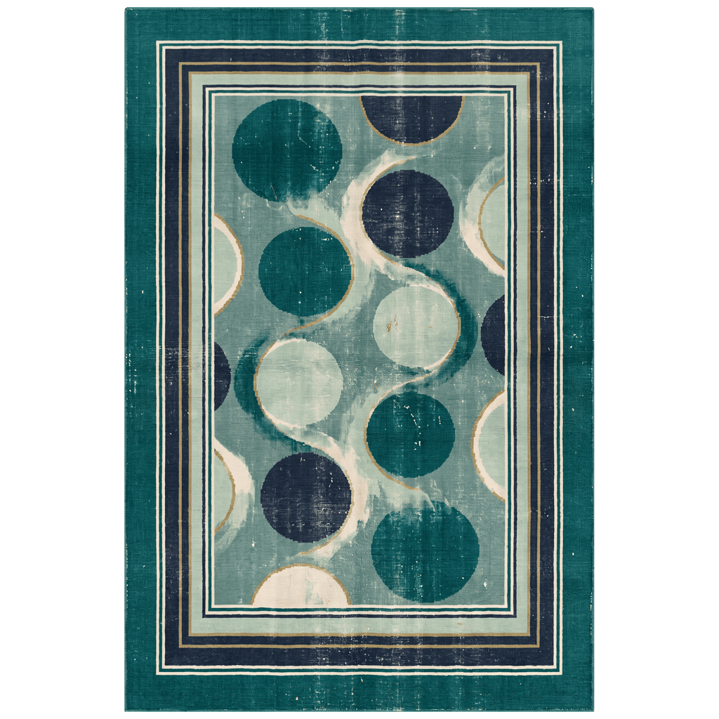 Cairn2 Modern Overlapping Circles Emerald Teal Ink Washable Indoor Outdoor Rug - RugzellaDigital Print RugRugzellaRugzellaBBB409-RECT-24x47-60x120cmRGZLLA118811Rectangle2' x 3'11" (60x120 cm)RECTANGLE | HERO | Cairn2 rectangle