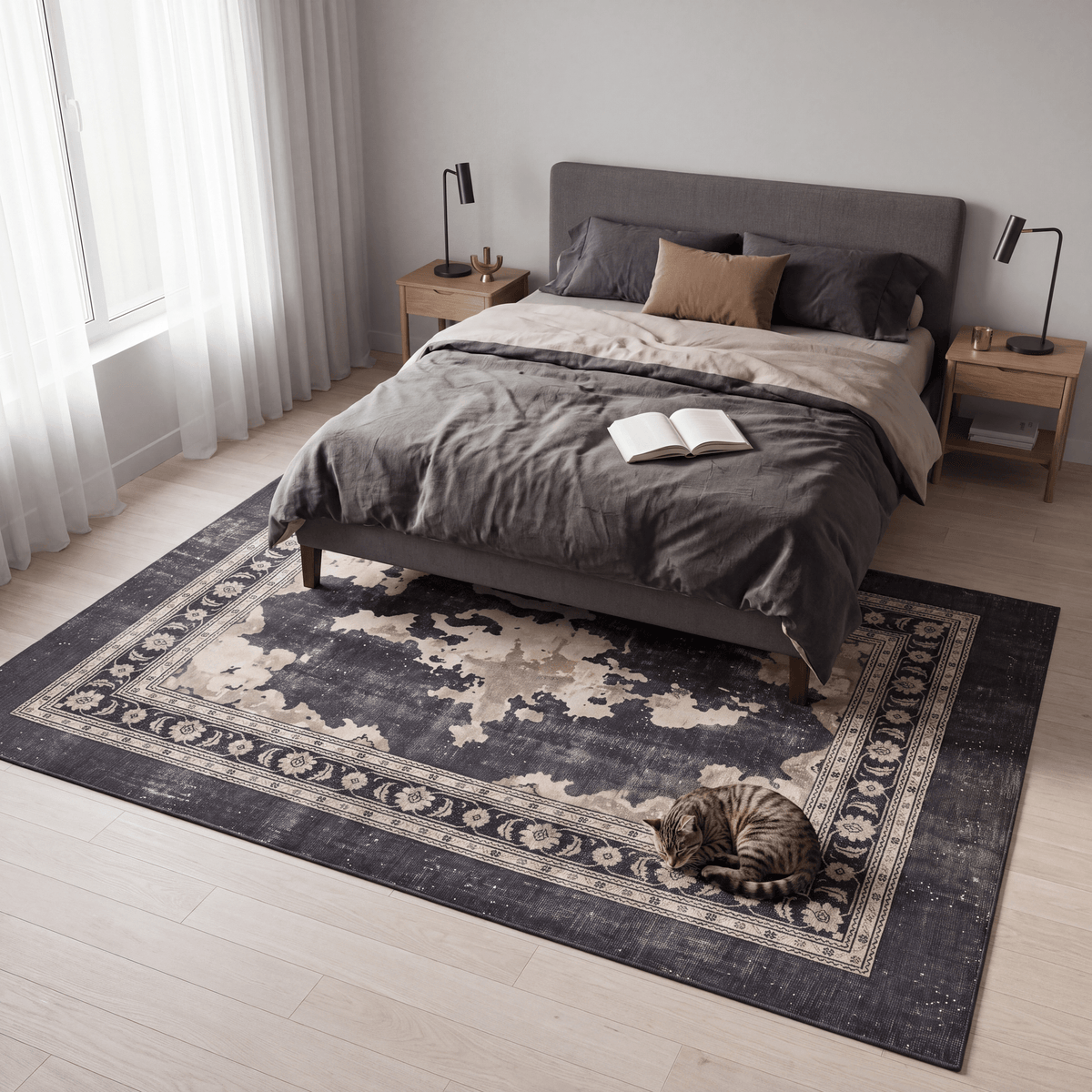 Calamint Modern Distressed Solid Charcoal Ink Ecru Washable Indoor Outdoor Entryway Rug - RugzellaDigital Print RugRugzellaRugzellaBBB511-RECT-24x47-60x120cmRGZLLA154656Rectangle2' x 3'11" (60x120 cm)RECTANGLE | Calamint rectangle bedroom