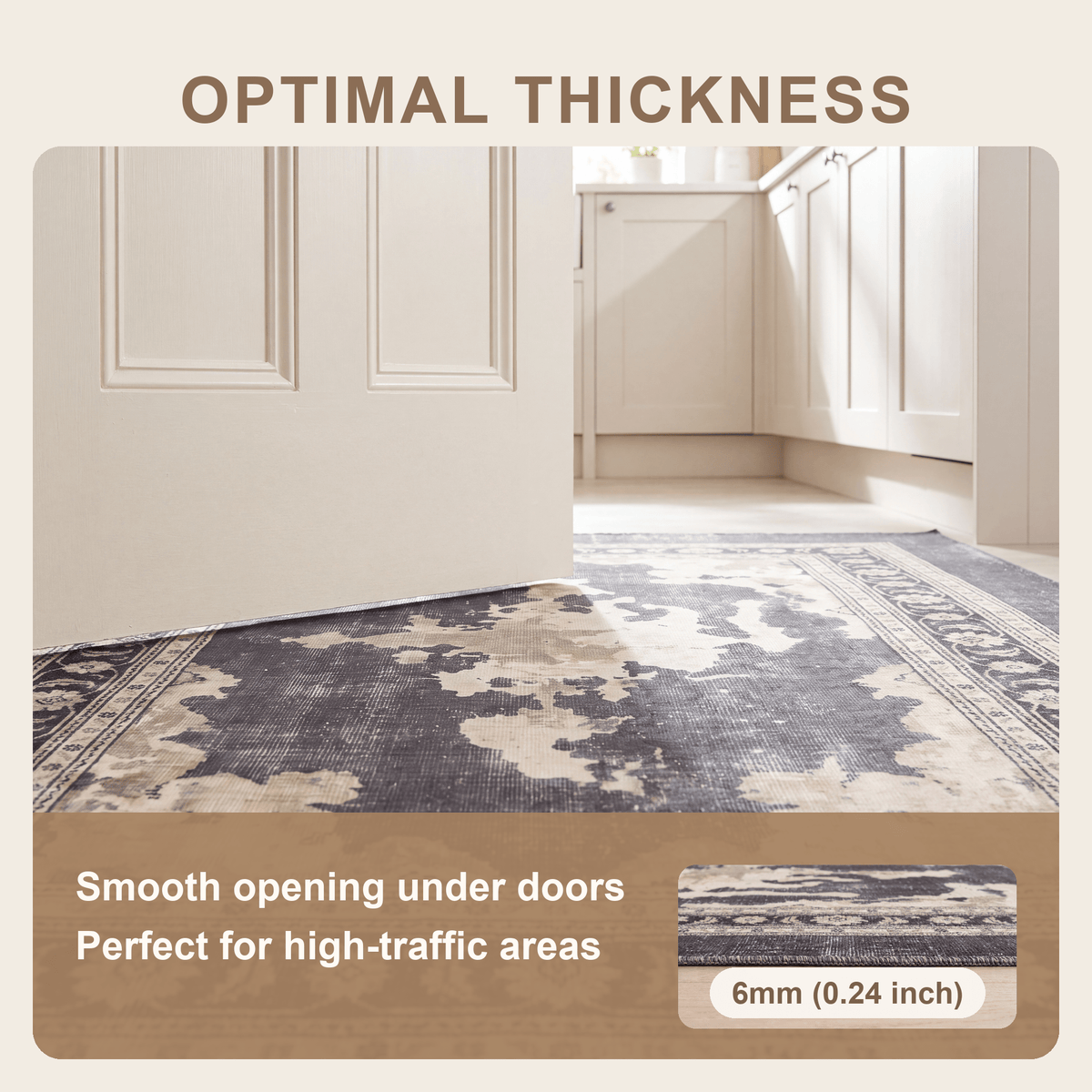 Calamint Modern Distressed Solid Charcoal Ink Ecru Washable Indoor Outdoor Entryway Rug - RugzellaDigital Print RugRugzellaRugzellaBBB511-RECT-24x47-60x120cmRGZLLA154656Rectangle2' x 3'11" (60x120 cm)SHARED | Calamint feature thickness