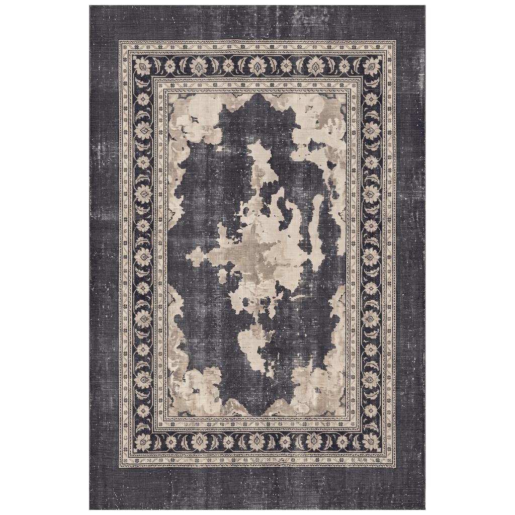 Calamint Modern Distressed Solid Charcoal Ink Ecru Washable Indoor Outdoor Entryway Rug - RugzellaDigital Print RugRugzellaRugzellaBBB511-RECT-24x47-60x120cmRGZLLA154656Rectangle2' x 3'11" (60x120 cm)RECTANGLE | HERO | Calamint rectangle