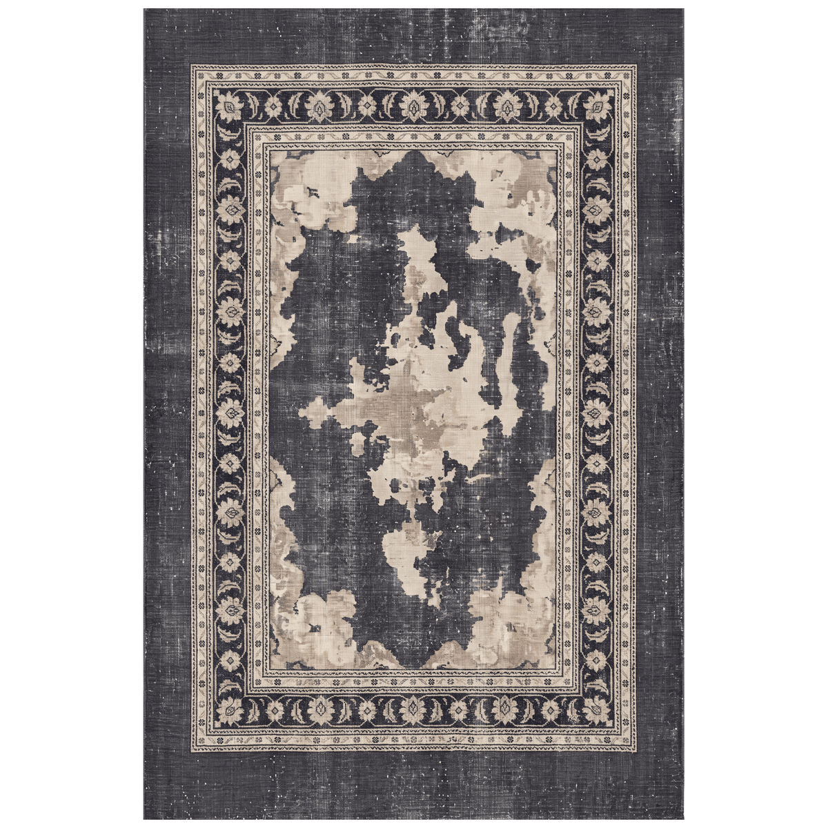 Calamint Modern Distressed Solid Charcoal Ink Ecru Washable Indoor Outdoor Entryway Rug - RugzellaDigital Print RugRugzellaRugzellaBBB511-RECT-24x47-60x120cmRGZLLA154656Rectangle2' x 3'11" (60x120 cm)RECTANGLE | HERO | Calamint rectangle