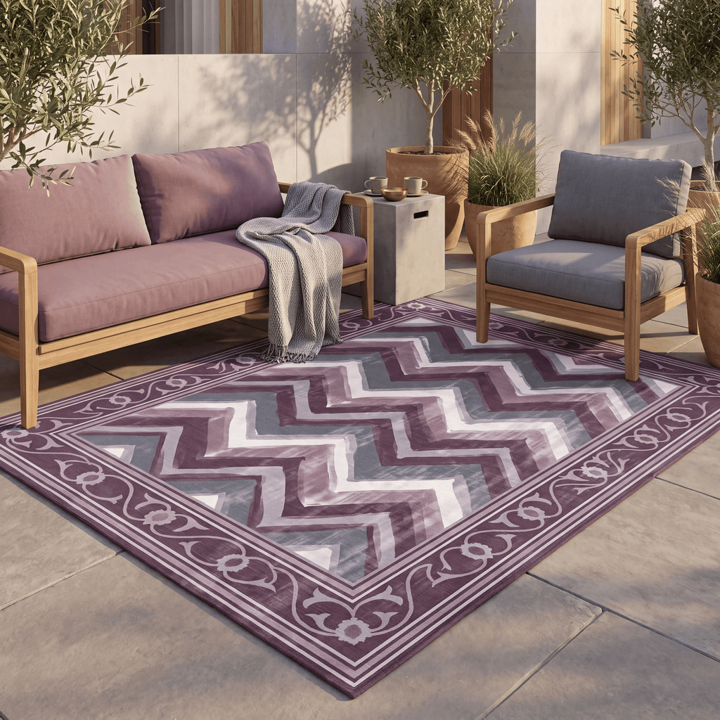 Candytuft Modern Brushstroke Stripe Plum Slate Chalk Washable Indoor Outdoor Entryway Rug - RugzellaDigital Print RugRugzellaRugzellaBBB512-RECT-24x47-60x120cmRGZLLA154991Rectangle2' x 3'11" (60x120 cm)RECTANGLE | Candytuft rectangle outdoor