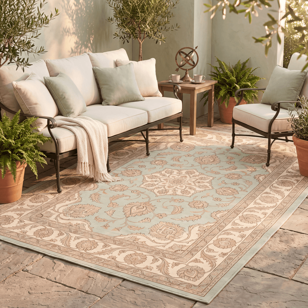 Caraway Traditional Oriental Style Medallion Sage Ivory Rose Washable Indoor Outdoor Entryway Rug - RugzellaDigital Print RugRugzellaRugzellaBBB513-RECT-24x47-60x120cmRGZLLA155326Rectangle2' x 3'11" (60x120 cm)RECTANGLE | Caraway rectangle outdoor