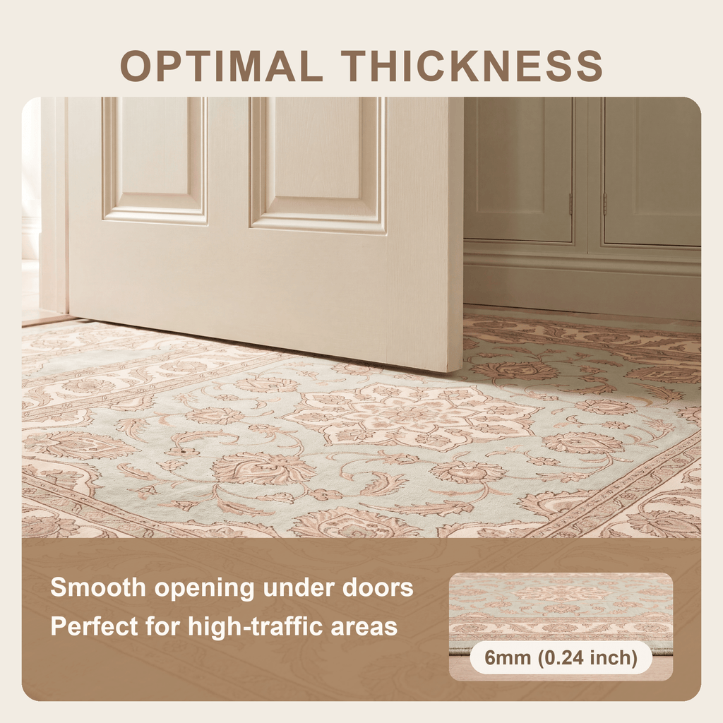 Caraway Traditional Oriental Style Medallion Sage Ivory Rose Washable Indoor Outdoor Entryway Rug - RugzellaDigital Print RugRugzellaRugzellaBBB513-RECT-24x47-60x120cmRGZLLA155326Rectangle2' x 3'11" (60x120 cm)SHARED | Caraway feature thickness