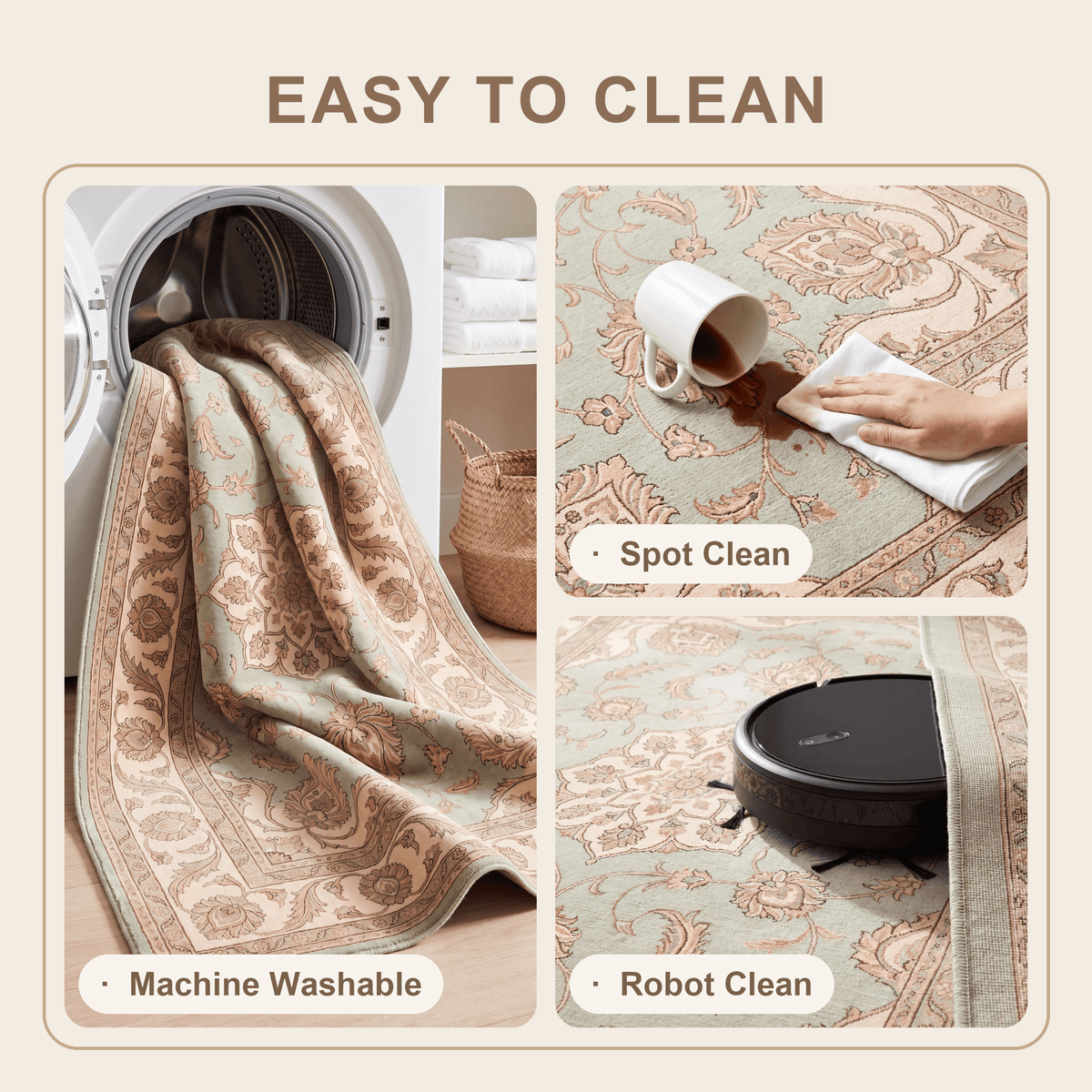 Caraway Traditional Oriental Style Medallion Sage Ivory Rose Washable Indoor Outdoor Entryway Rug - RugzellaDigital Print RugRugzellaRugzellaBBB513-RECT-24x47-60x120cmRGZLLA155326Rectangle2' x 3'11" (60x120 cm)SHARED | Caraway feature clean