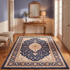 Cardamine Traditional Medallion Persian Style Indigo Ivory Madder Red Washable Indoor Outdoor Entryway Rug - RugzellaDigital Print RugRugzellaRugzellaBBB514-RECT-24x47-60x120cmRGZLLA155661Rectangle2' x 3'11" (60x120 cm)RECTANGLE | Cardamine rectangle entryway