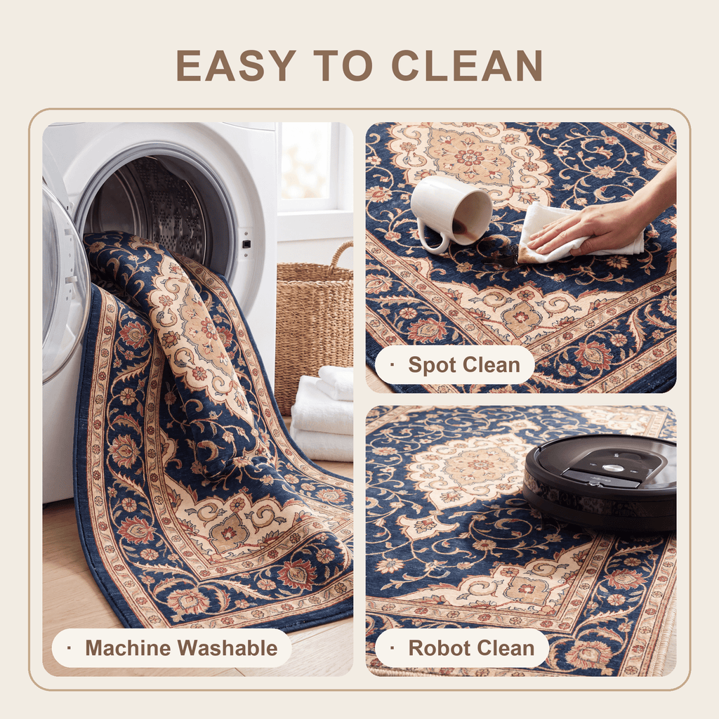 Cardamine Traditional Medallion Persian Style Indigo Ivory Madder Red Washable Indoor Outdoor Entryway Rug - RugzellaDigital Print RugRugzellaRugzellaBBB514-RECT-24x47-60x120cmRGZLLA155661Rectangle2' x 3'11" (60x120 cm)SHARED | Cardamine feature clean