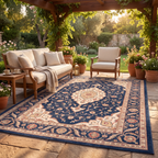 Cardamine Traditional Medallion Persian Style Indigo Ivory Madder Red Washable Indoor Outdoor Entryway Rug - RugzellaDigital Print RugRugzellaRugzellaBBB514-RECT-24x47-60x120cmRGZLLA155661Rectangle2' x 3'11" (60x120 cm)RECTANGLE | Cardamine rectangle outdoor
