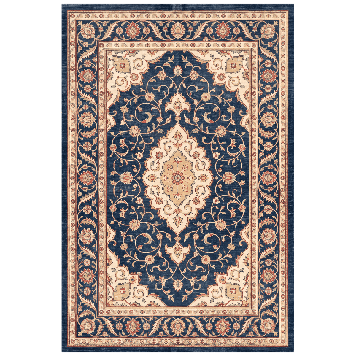 Cardamine Traditional Medallion Persian Style Indigo Ivory Madder Red Washable Indoor Outdoor Entryway Rug - RugzellaDigital Print RugRugzellaRugzellaBBB514-RECT-24x47-60x120cmRGZLLA155661Rectangle2' x 3'11" (60x120 cm)RECTANGLE | HERO | Cardamine rectangle