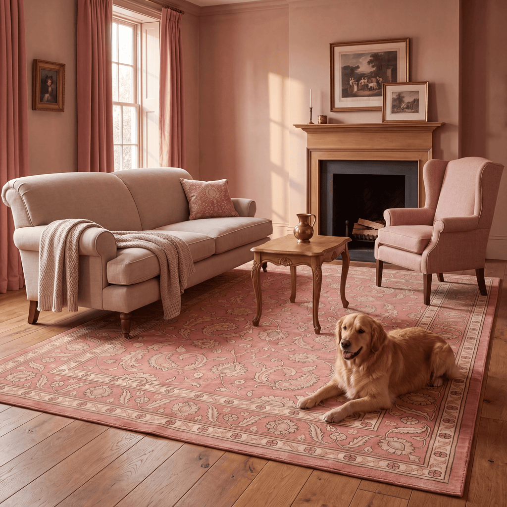 Catmint Traditional All Over Floral Border Rose Madder Cream Washable Indoor Outdoor Entryway Rug - RugzellaDigital Print RugRugzellaRugzellaBBB515-RECT-24x47-60x120cmRGZLLA155996Rectangle2' x 3'11" (60x120 cm)RECTANGLE | Catmint rectangle livingroom