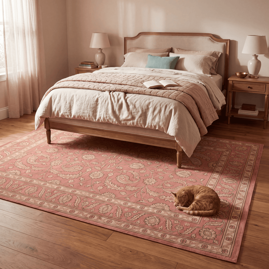 Catmint Traditional All Over Floral Border Rose Madder Cream Washable Indoor Outdoor Entryway Rug - RugzellaDigital Print RugRugzellaRugzellaBBB515-RECT-24x47-60x120cmRGZLLA155996Rectangle2' x 3'11" (60x120 cm)RECTANGLE | Catmint rectangle bedroom