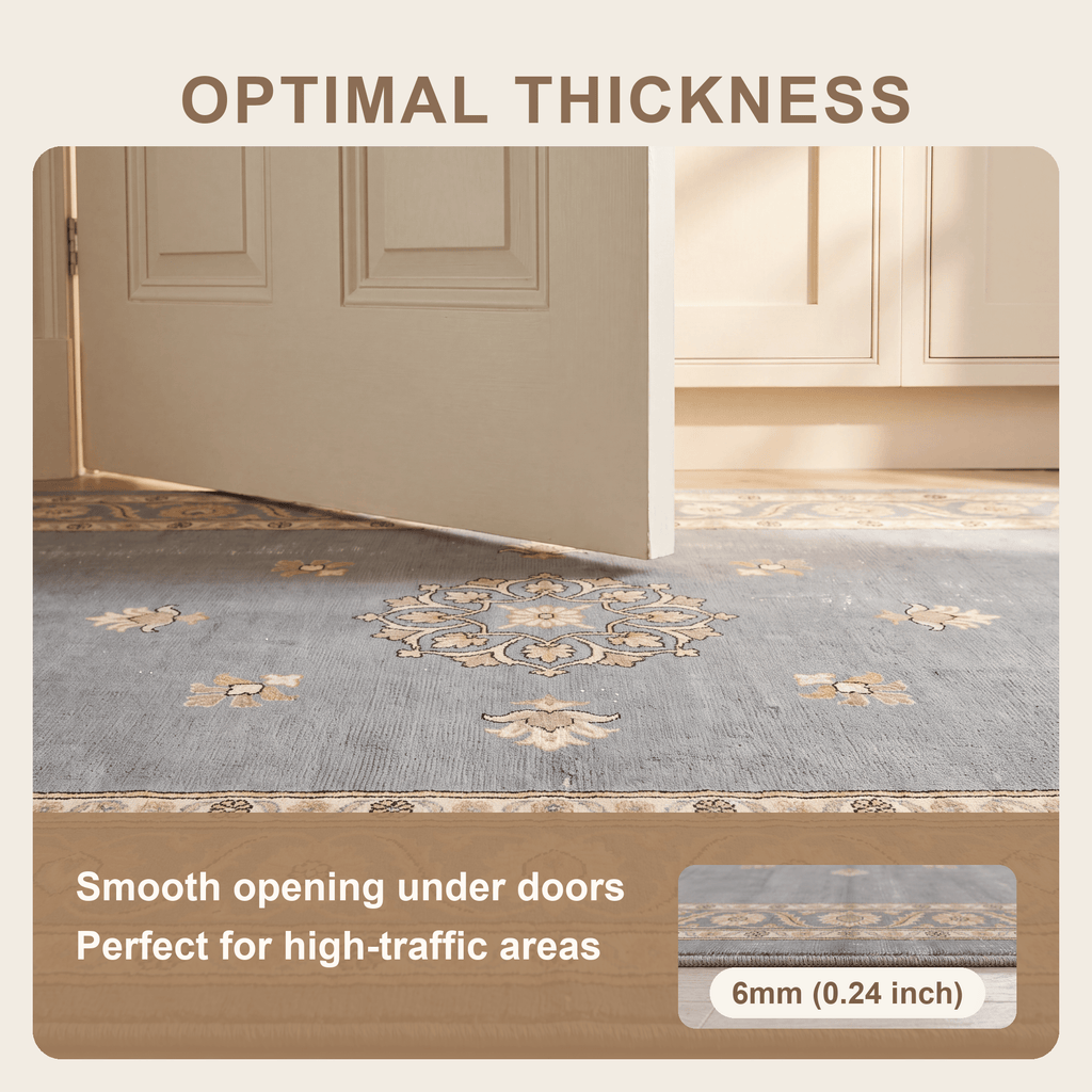 Centaury Traditional Medallion Border Slate Bone Gold Washable Indoor Outdoor Entryway Rug - RugzellaDigital Print RugRugzellaRugzellaBBB516-RECT-24x47-60x120cmRGZLLA156331Rectangle2' x 3'11" (60x120 cm)SHARED | Centaury feature thickness