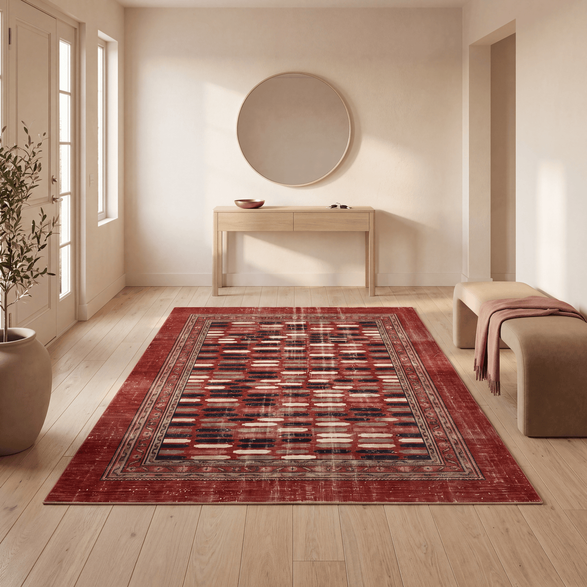 Chamomile Modern Brushstroke Stripe Ember Orange Ink Bone Washable Indoor Outdoor Entryway Rug - RugzellaDigital Print RugRugzellaRugzellaBBB518-RECT-24x47-60x120cmRGZLLA157001Rectangle2' x 3'11" (60x120 cm)RECTANGLE | Chamomile rectangle entryway