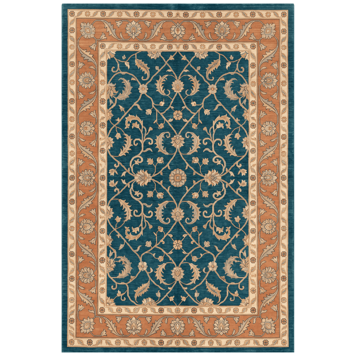 Chapel2 Traditional Floral Border Teal Copper Cream Washable Indoor Outdoor Rug - RugzellaDigital Print RugRugzellaRugzellaBBB396-RECT-24x47-60x120cmRGZLLA115126Rectangle2' x 3'11" (60x120 cm)RECTANGLE | HERO | Chapel2 rectangle