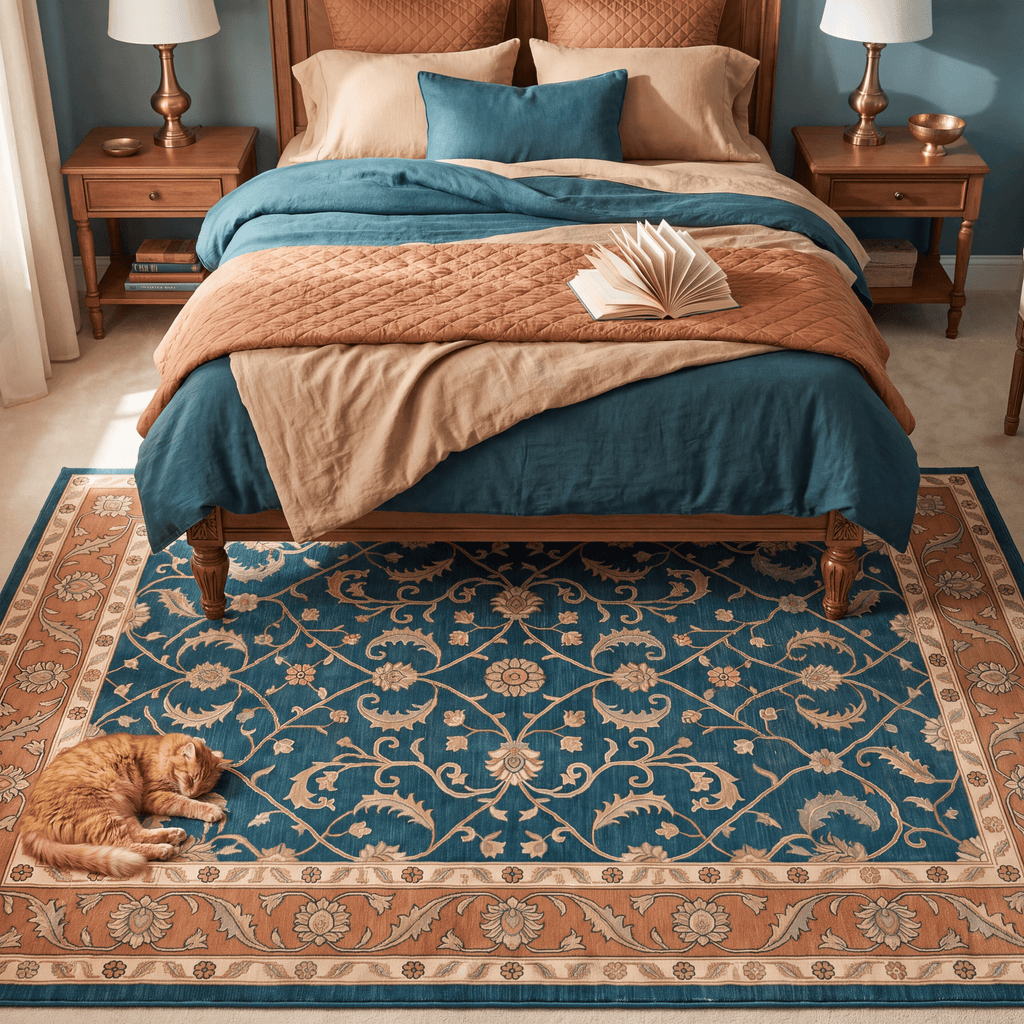 Chapel2 Traditional Floral Border Teal Copper Cream Washable Indoor Outdoor Rug - RugzellaDigital Print RugRugzellaRugzellaBBB396-RECT-24x47-60x120cmRGZLLA115126Rectangle2' x 3'11" (60x120 cm)RECTANGLE | Chapel2 rectangle bedroom