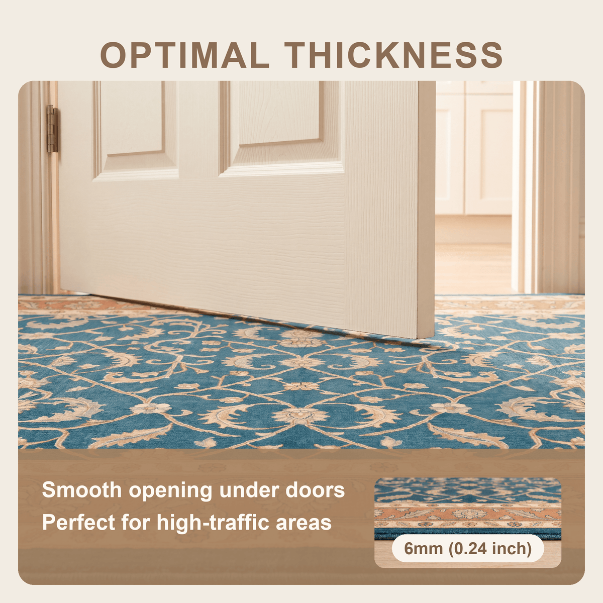 Chapel2 Traditional Floral Border Teal Copper Cream Washable Indoor Outdoor Rug - RugzellaDigital Print RugRugzellaRugzellaBBB396-RECT-24x47-60x120cmRGZLLA115126Rectangle2' x 3'11" (60x120 cm)SHARED | Chapel2 feature thickness