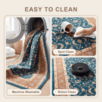 Chapel2 Traditional Floral Border Teal Copper Cream Washable Indoor Outdoor Rug - RugzellaDigital Print RugRugzellaRugzellaBBB396-RECT-24x47-60x120cmRGZLLA115126Rectangle2' x 3'11" (60x120 cm)SHARED | Chapel2 feature clean