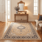 Charlock Traditional Medallion Border Mustard Charcoal Ivory Washable Indoor Outdoor Entryway Rug - RugzellaDigital Print RugRugzellaRugzellaBBB519-RECT-24x47-60x120cmRGZLLA157336Rectangle2' x 3'11" (60x120 cm)RECTANGLE | Charlock rectangle entryway