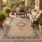 Charlock Traditional Medallion Border Mustard Charcoal Ivory Washable Indoor Outdoor Entryway Rug - RugzellaDigital Print RugRugzellaRugzellaBBB519-RECT-24x47-60x120cmRGZLLA157336Rectangle2' x 3'11" (60x120 cm)RECTANGLE | Charlock rectangle outdoor
