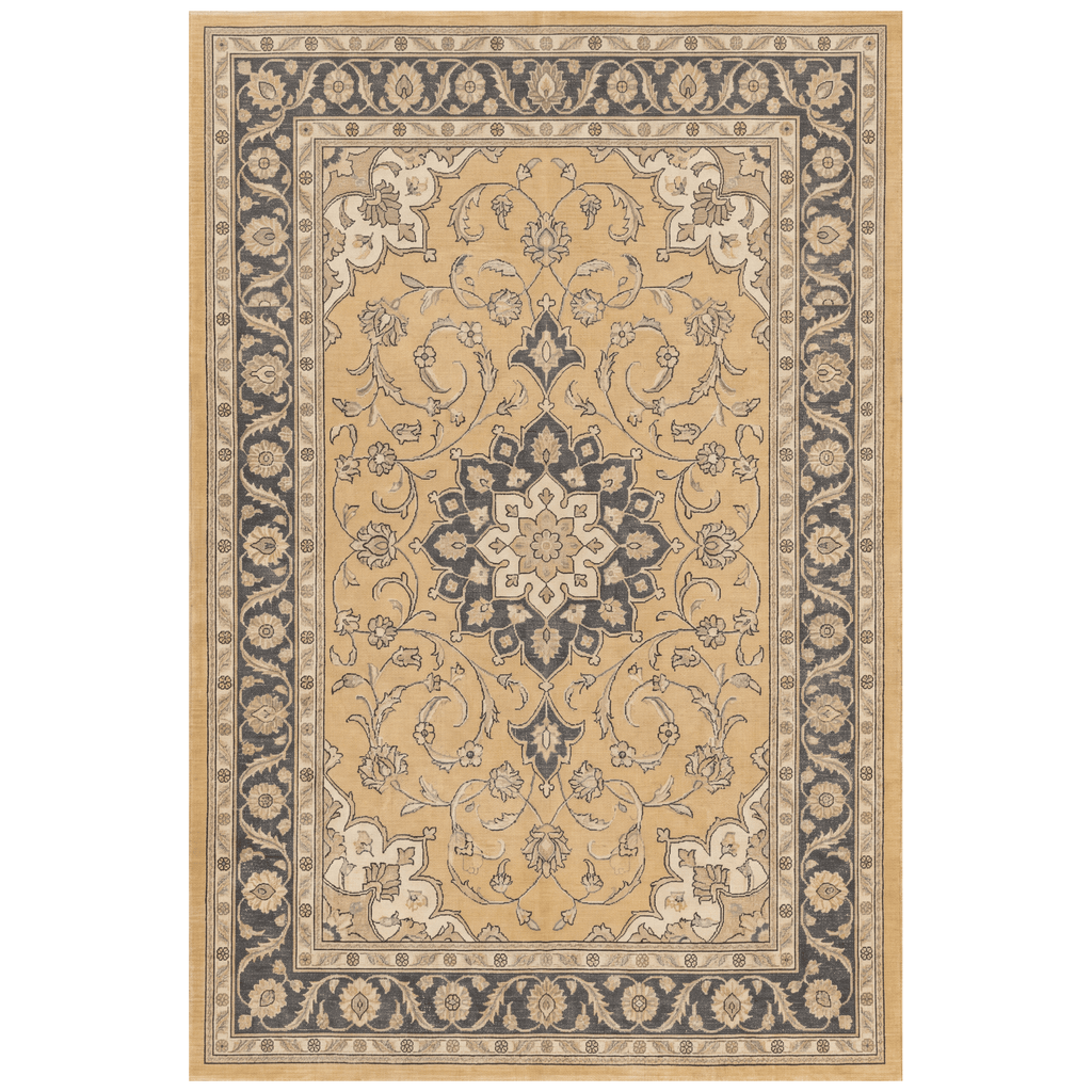 Charlock Traditional Medallion Border Mustard Charcoal Ivory Washable Indoor Outdoor Entryway Rug - RugzellaDigital Print RugRugzellaRugzellaBBB519-RECT-24x47-60x120cmRGZLLA157336Rectangle2' x 3'11" (60x120 cm)RECTANGLE | HERO | Charlock rectangle