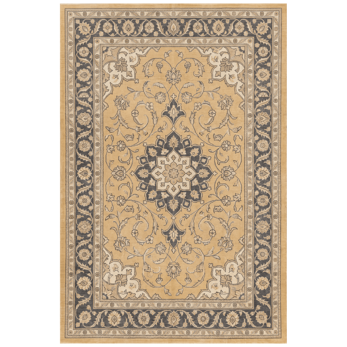 Charlock Traditional Medallion Border Mustard Charcoal Ivory Washable Indoor Outdoor Entryway Rug - RugzellaDigital Print RugRugzellaRugzellaBBB519-RECT-24x47-60x120cmRGZLLA157336Rectangle2' x 3'11" (60x120 cm)RECTANGLE | HERO | Charlock rectangle