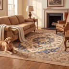 Chasm2 Traditional Oriental Style Medallion Camel Cream Indigo Washable Indoor Outdoor Entryway Rug - RugzellaDigital Print RugRugzellaRugzellaBBB410-RECT-24x47-60x120cmRGZLLA119146Rectangle2' x 3'11" (60x120 cm)RECTANGLE | Chasm2 rectangle livingroom