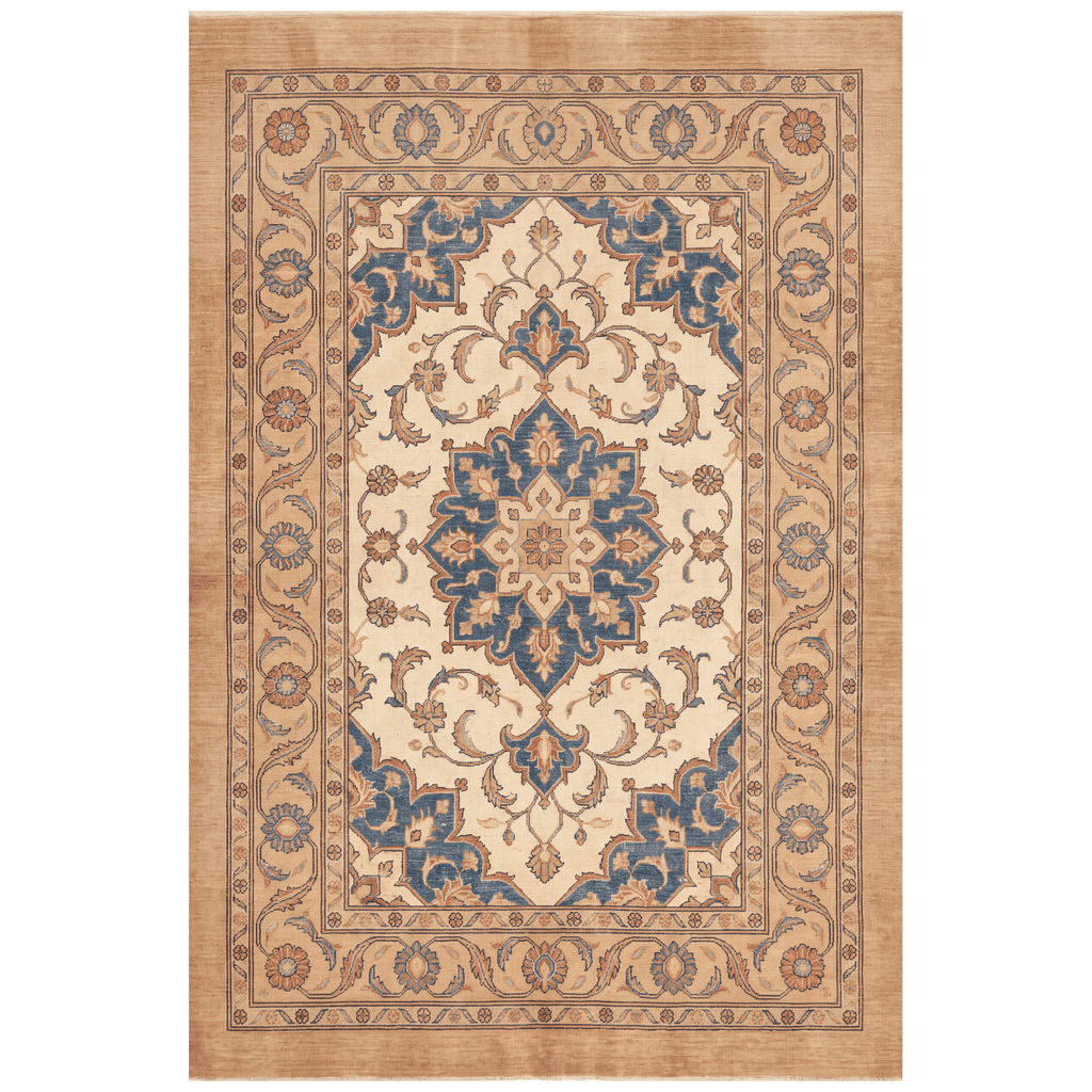 Chasm2 Traditional Oriental Style Medallion Camel Cream Indigo Washable Indoor Outdoor Entryway Rug - RugzellaDigital Print RugRugzellaRugzellaBBB410-RECT-24x47-60x120cmRGZLLA119146Rectangle2' x 3'11" (60x120 cm)RECTANGLE | HERO | Chasm2 rectangle