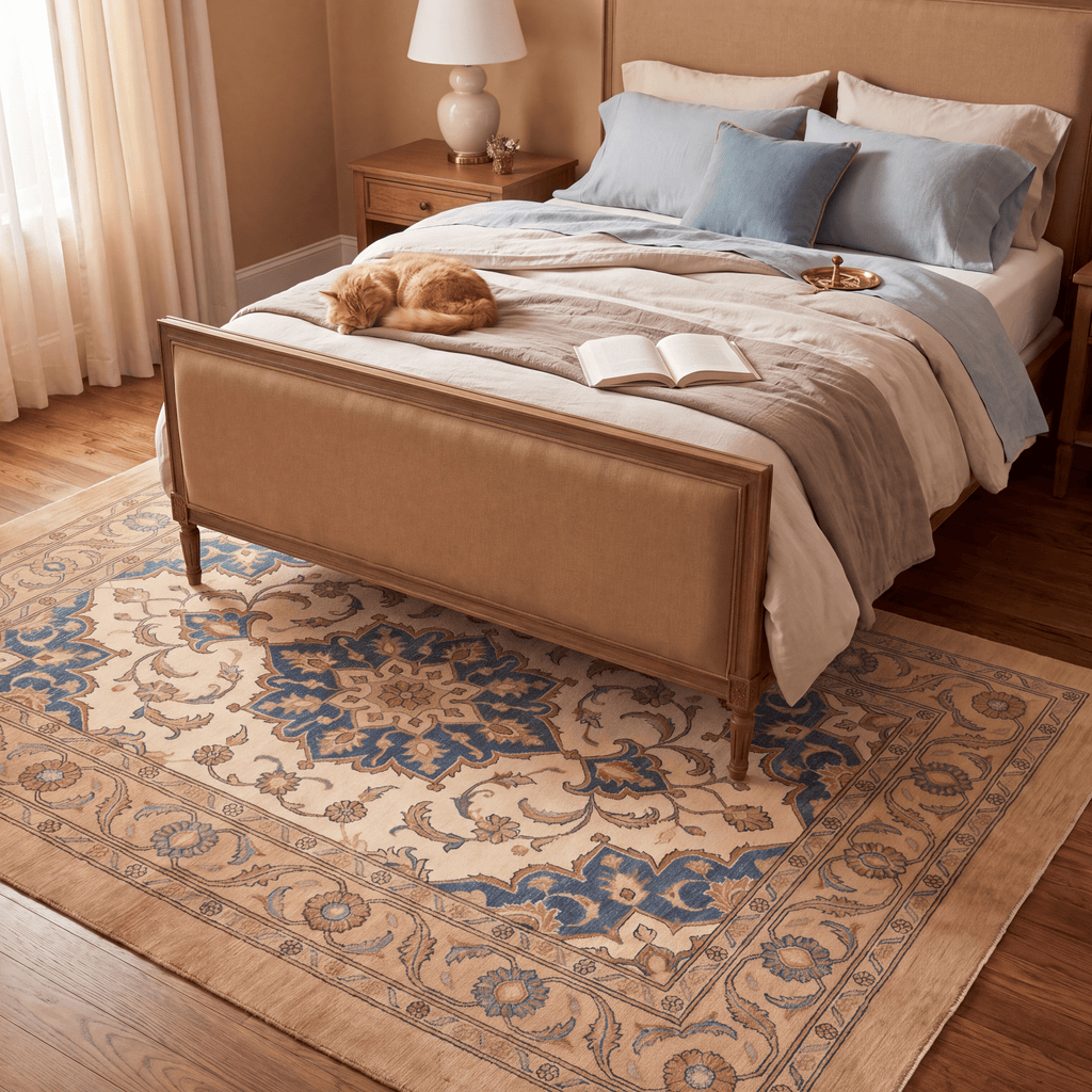 Chasm2 Traditional Oriental Style Medallion Camel Cream Indigo Washable Indoor Outdoor Entryway Rug - RugzellaDigital Print RugRugzellaRugzellaBBB410-RECT-24x47-60x120cmRGZLLA119146Rectangle2' x 3'11" (60x120 cm)RECTANGLE | Chasm2 rectangle bedroom
