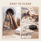 Chasm2 Traditional Oriental Style Medallion Camel Cream Indigo Washable Indoor Outdoor Entryway Rug - RugzellaDigital Print RugRugzellaRugzellaBBB410-RECT-24x47-60x120cmRGZLLA119146Rectangle2' x 3'11" (60x120 cm)SHARED | Chasm2 feature clean