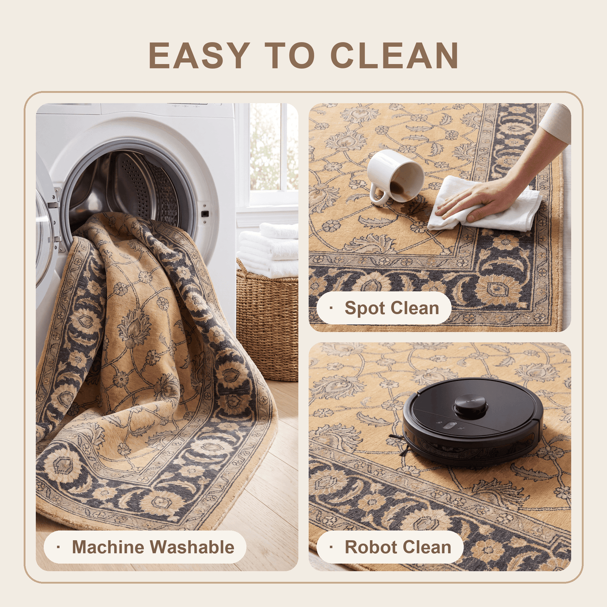 Chickweed Traditional All-Over Floral Border Mustard Charcoal Ivory Washable Indoor Outdoor Entryway Rug - RugzellaDigital Print RugRugzellaRugzellaBBB521-RECT-24x47-60x120cmRGZLLA158006Rectangle2' x 3'11" (60x120 cm)SHARED | Chickweed feature clean
