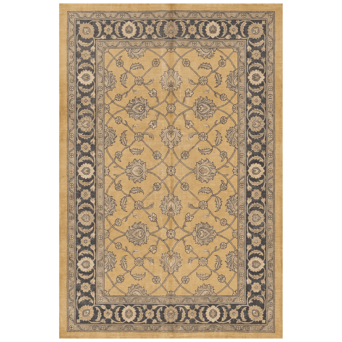 Chickweed Traditional All-Over Floral Border Mustard Charcoal Ivory Washable Indoor Outdoor Entryway Rug - RugzellaDigital Print RugRugzellaRugzellaBBB521-RECT-24x47-60x120cmRGZLLA158006Rectangle2' x 3'11" (60x120 cm)RECTANGLE | HERO | Chickweed rectangle