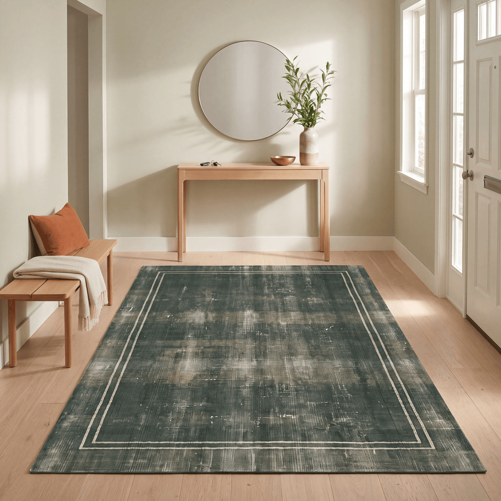 Cicely Modern Minimalist Border Abrash Forest Green Moss Bone Washable Indoor Outdoor Entryway Rug - RugzellaDigital Print RugRugzellaRugzellaBBB522-RECT-24x47-60x120cmRGZLLA158341Rectangle2' x 3'11" (60x120 cm)RECTANGLE | Cicely rectangle entryway