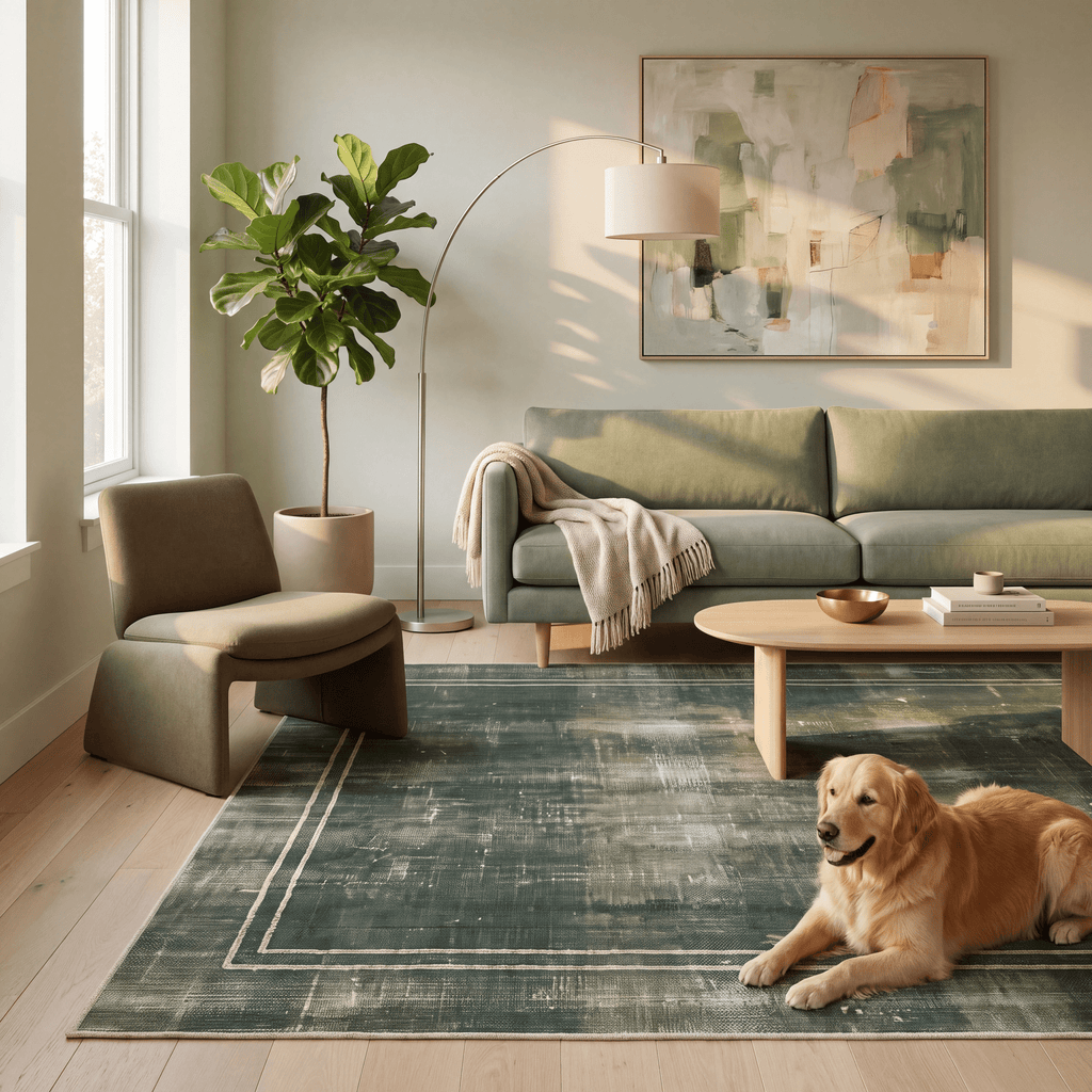 Cicely Modern Minimalist Border Abrash Forest Green Moss Bone Washable Indoor Outdoor Entryway Rug - RugzellaDigital Print RugRugzellaRugzellaBBB522-RECT-24x47-60x120cmRGZLLA158341Rectangle2' x 3'11" (60x120 cm)RECTANGLE | Cicely rectangle livingroom