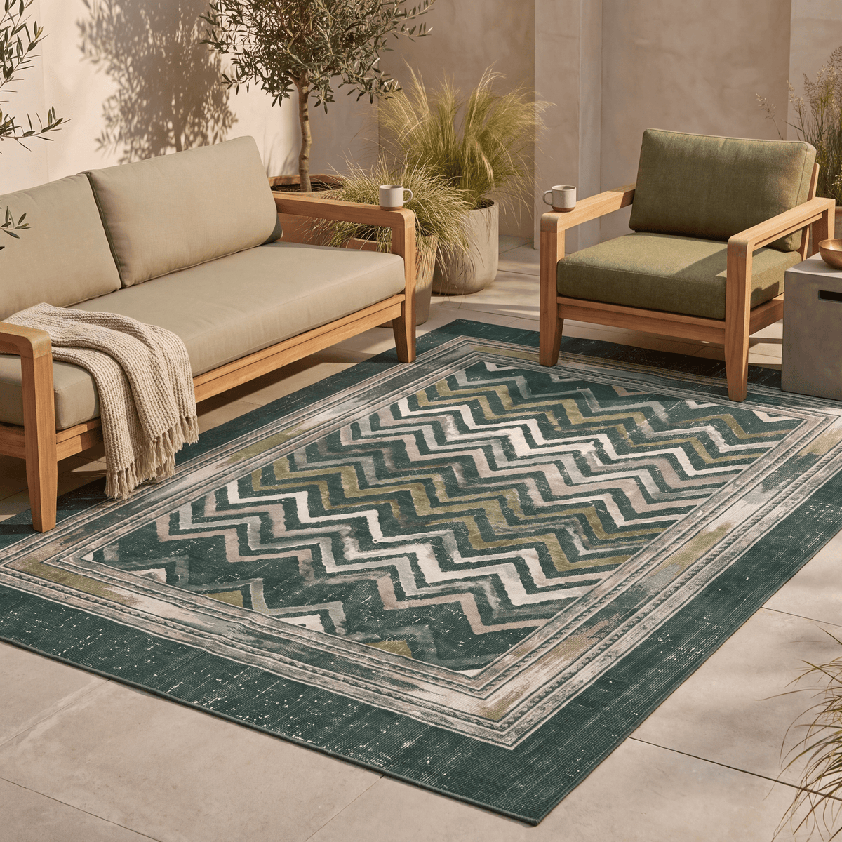 Cinder2 Modern Brushstroke Stripe Green Moss Bone Washable Indoor Outdoor Rug - RugzellaDigital Print RugRugzellaRugzellaBBB379-RECT-24x47-60x120cmRGZLLA110101Rectangle2' x 3'11" (60x120 cm)RECTANGLE | Cinder2 rectangle outdoor