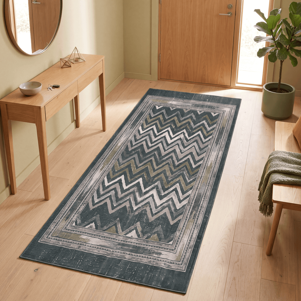 Cinder2 Modern Brushstroke Stripe Green Moss Bone Washable Indoor Outdoor Rug - RugzellaDigital Print RugRugzellaRugzellaBBB379-RECT-24x47-60x120cmRGZLLA110101Rectangle2' x 3'11" (60x120 cm)RUNNER | Cinder2 runner entryway