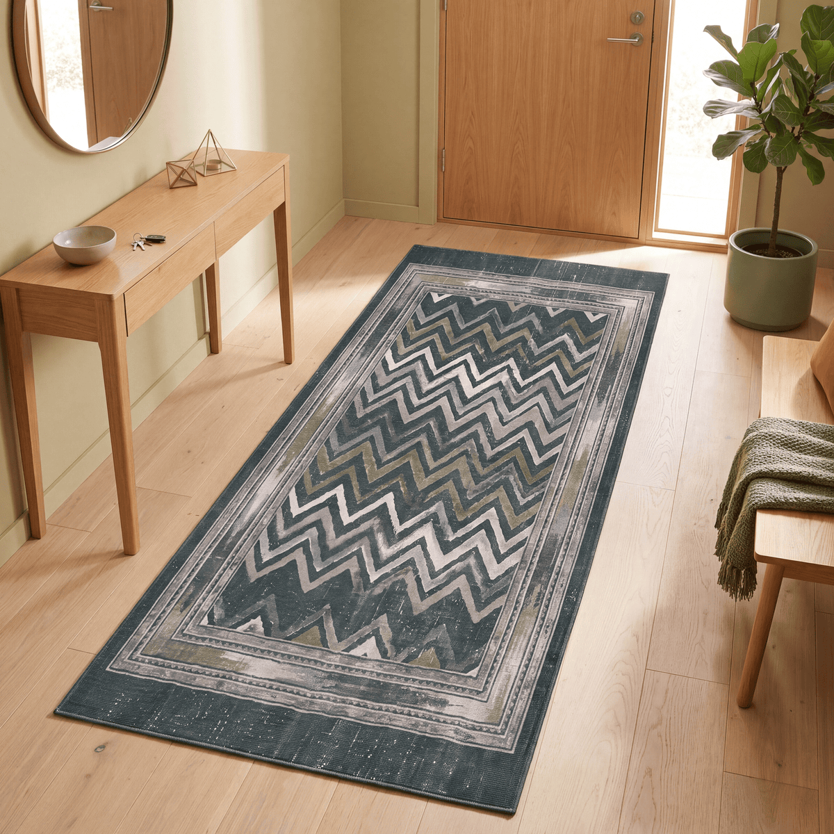 Cinder2 Modern Brushstroke Stripe Green Moss Bone Washable Indoor Outdoor Rug - RugzellaDigital Print RugRugzellaRugzellaBBB379-RECT-24x47-60x120cmRGZLLA110101Rectangle2' x 3'11" (60x120 cm)RUNNER | Cinder2 runner entryway