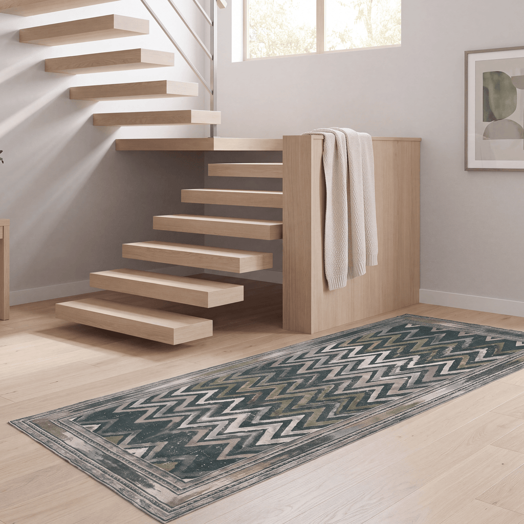 Cinder2 Modern Brushstroke Stripe Green Moss Bone Washable Indoor Outdoor Rug - RugzellaDigital Print RugRugzellaRugzellaBBB379-RECT-24x47-60x120cmRGZLLA110101Rectangle2' x 3'11" (60x120 cm)RUNNER | Cinder2 runner staircase