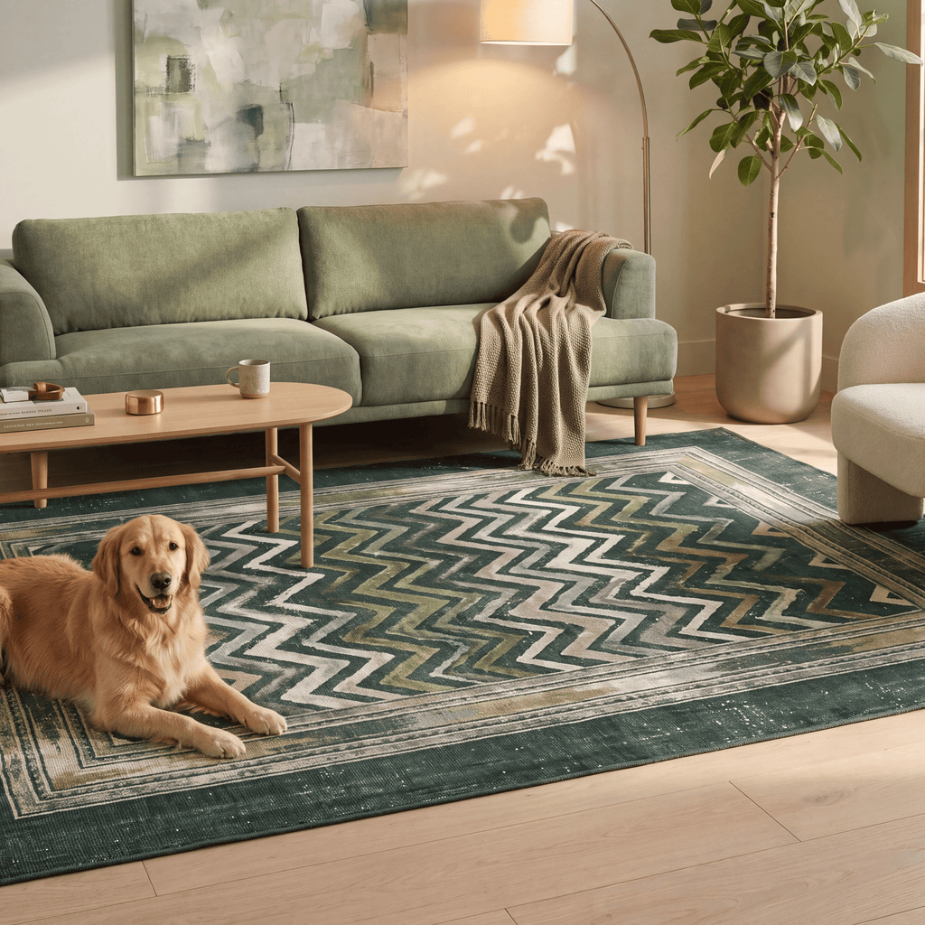 Cinder2 Modern Brushstroke Stripe Green Moss Bone Washable Indoor Outdoor Rug - RugzellaDigital Print RugRugzellaRugzellaBBB379-RECT-24x47-60x120cmRGZLLA110101Rectangle2' x 3'11" (60x120 cm)RECTANGLE | Cinder2 rectangle livingroom