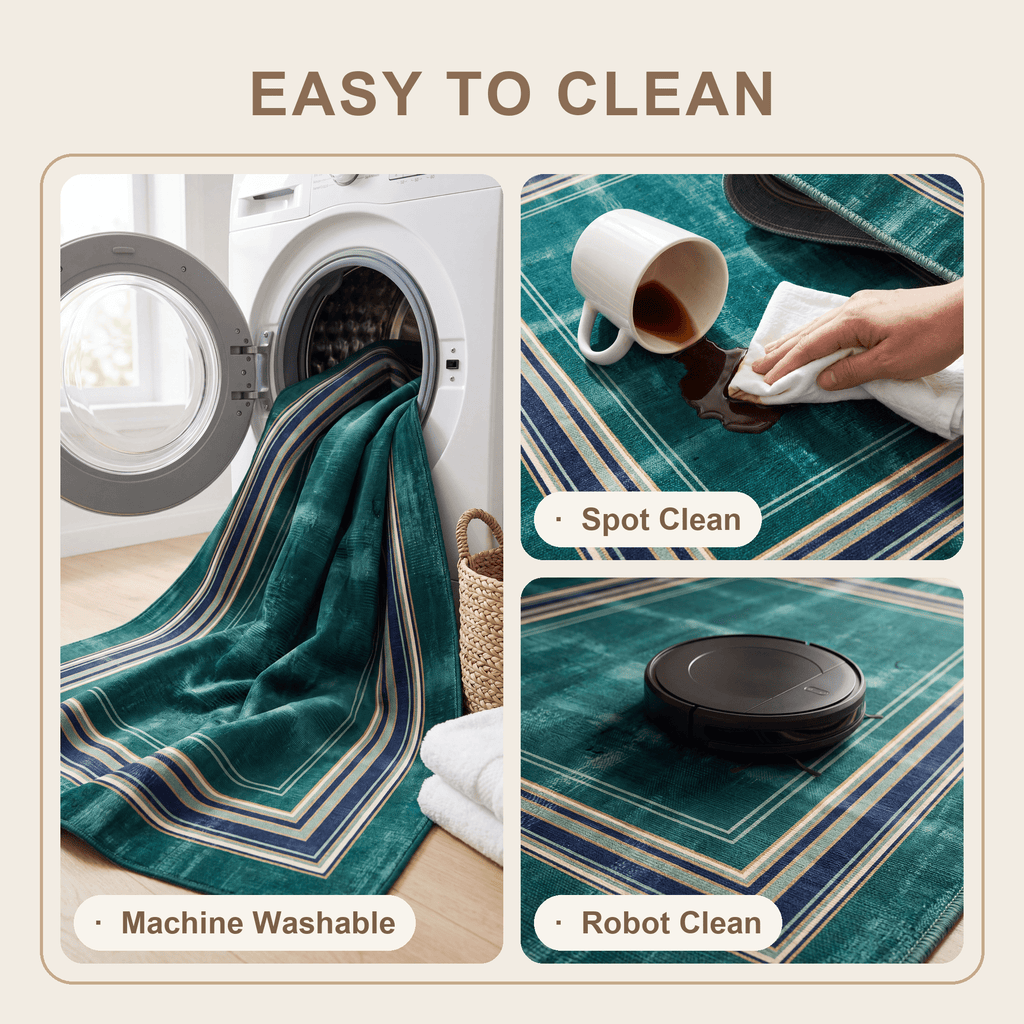 Cistus Modern Minimalist Border Abrash Emerald Teal Ink Washable Indoor Outdoor Entryway Rug - RugzellaDigital Print RugRugzellaRugzellaBBB523-RECT-24x47-60x120cmRGZLLA158676Rectangle2' x 3'11" (60x120 cm)SHARED | Cistus feature clean